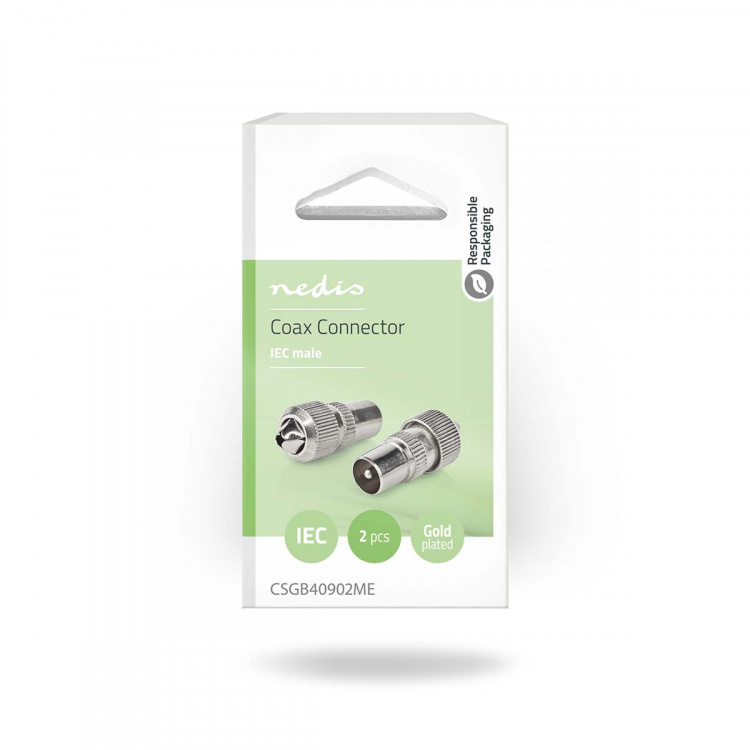Nedis IEC (Coax) Connector | Recht | Male | Vernikkeld | 75 Ohm | Schroef | Diameter kabelinvoer: 7.0 mm | Metaal | Zilver | 2 Stuks | Doos