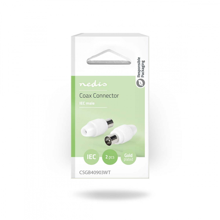 Nedis IEC (Coax) Connector | Recht | Male | Vernikkeld | 75 Ohm | Schroef | Diameter kabelinvoer: 7.0 mm | Metaal / Polyvinylchloride (PVC) | Wit | 2 Stuks | Doos Nedis IEC (Coax) Connector | Recht | Male | Vernikkeld | 75 Ohm | Schroef | Diameter kabelinvoer: 7.0 mm | Metaal / Polyvinylchloride (PVC) | Wit | 2 Stuks | Doos