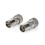 Nedis IEC (Coax) Connector | Recht | Female | Vernikkeld | 75 Ohm | Schroef | Diameter kabelinvoer: 7.0 mm | Metaal | Zilver | 2 Stuks | Doos