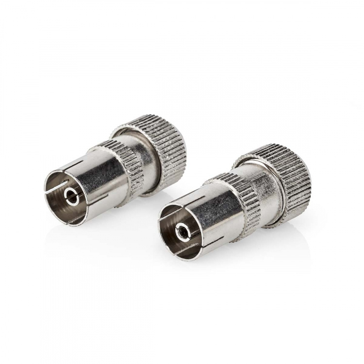 Nedis IEC (Coax) Connector | Recht | Female | Vernikkeld | 75 Ohm | Schroef | Diameter kabelinvoer: 7.0 mm | Metaal | Zilver | 2 Stuks | Doos