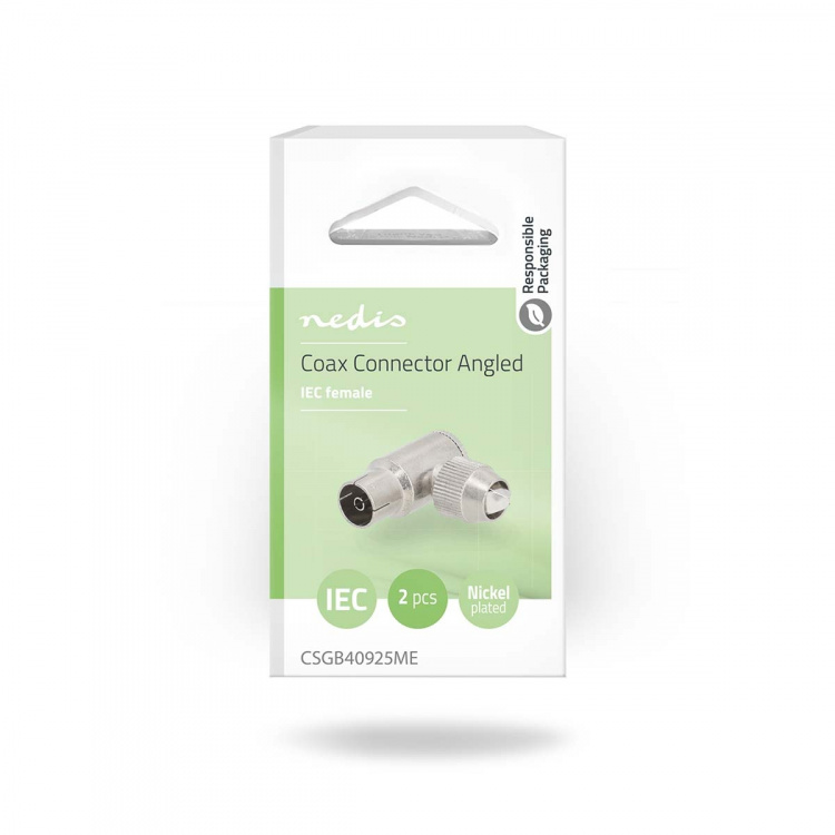 Nedis IEC (Coax) Connector | 90° Gehoekt | Female | Vernikkeld | 75 Ohm | Schroef | Diameter kabelinvoer: 7.0 mm | Metaal | Zilver | 2 Stuks | Gift Box met Euro Lock Nedis IEC (Coax) Connector | 90° Gehoekt | Female | Vernikkeld | 75 Ohm | Schroef | Diameter kabelinvoer: 7.0 mm | Metaal | Zilver | 2 Stuks | Gift Box met Euro Lock