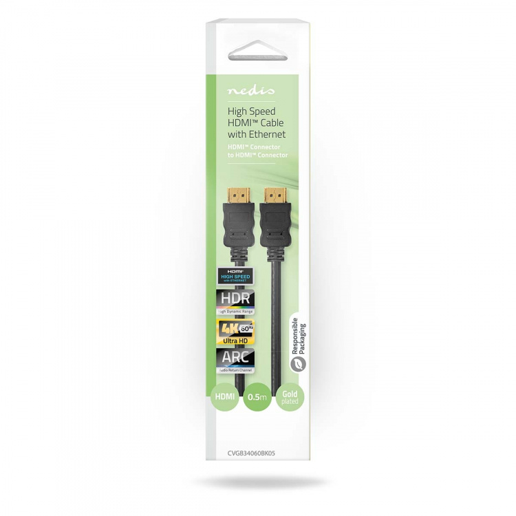 Nedis High Speed HDMI™-Kabel met Ethernet | HDMI™ Connector | HDMI™ Connector | 4K@60Hz | ARC | 18 Gbps | 0.50 m | Rond | PVC | Zwart | Doos Nedis High Speed HDMI™-Kabel met Ethernet | HDMI™ Connector | HDMI™ Connector | 4K@60Hz | ARC | 18 Gbps | 0.50 m | Rond | PVC | Zwart | Doos