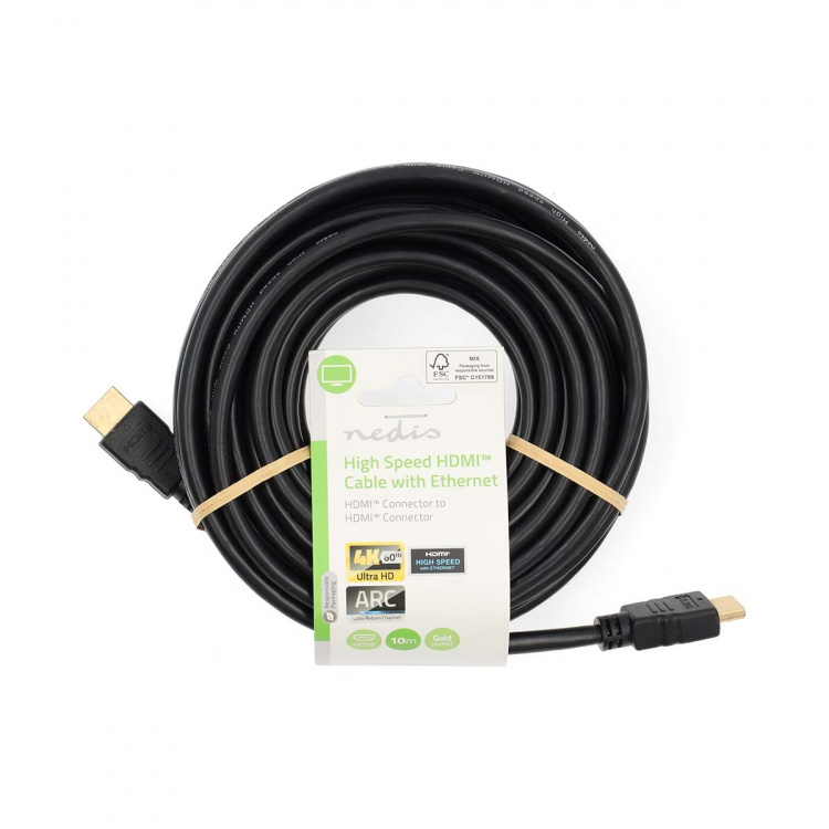 Nedis High Speed HDMI™-Kabel met Ethernet | HDMI™ Connector | HDMI™ Connector | 4K@60Hz | ARC | 18 Gbps | 10.0 m | Rond | PVC | Zwart | Label Nedis High Speed HDMI™-Kabel met Ethernet | HDMI™ Connector | HDMI™ Connector | 4K@60Hz | ARC | 18 Gbps | 10.0 m | Rond | PVC | Zwart | Label