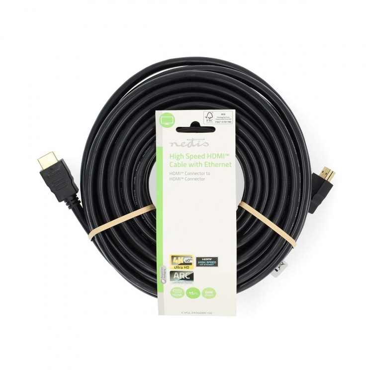 Nedis High Speed HDMI™-Kabel met Ethernet | HDMI™ Connector | HDMI™ Connector | 4K@60Hz | ARC | 18 Gbps | 15.0 m | Rond | PVC | Zwart | Label Nedis High Speed HDMI™-Kabel met Ethernet | HDMI™ Connector | HDMI™ Connector | 4K@60Hz | ARC | 18 Gbps | 15.0 m | Rond | PVC | Zwart | Label