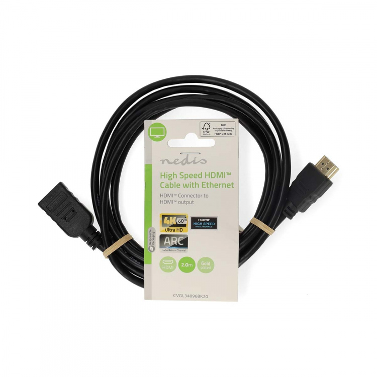 Nedis High Speed HDMI™-Kabel met Ethernet | HDMI™ Connector | HDMI™ Output | 4K@60Hz | ARC | 10.2 Gbps | 2.00 m | Rond | PVC | Zwart | Label Nedis High Speed HDMI™-Kabel met Ethernet | HDMI™ Connector | HDMI™ Output | 4K@60Hz | ARC | 10.2 Gbps | 2.00 m | Rond | PVC | Zwart | Label