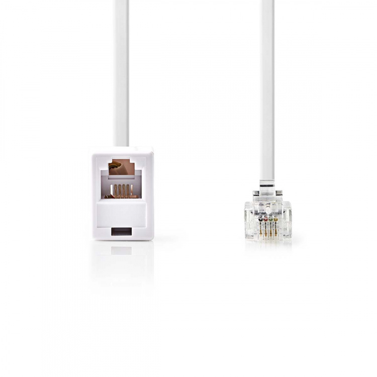 Nedis Telecomverlengkabel | RJ11 Male | RJ11 Female | 10.0 m | Kabel design: Plat | Connectorplating: Goud Verguld | Kabeltype: RJ11 | Wit | Label