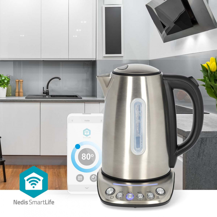Nedis SmartLife Waterkoker | Wi-Fi | 1.7 l | Roestvrij Staal | 70,80,90,100 °C | Temperatuurindicator | 360 graden draaibaar | Verborgen verwarmingselement | Strix®-controller | Android™ / IOS Nedis SmartLife Waterkoker | Wi-Fi | 1.7 l | Roestvrij Staal | 70,80,90,100 °C | Temperatuurindicator | 360 graden draaibaar | Verborgen verwarmingselement | Strix®-controller | Android™ / IOS