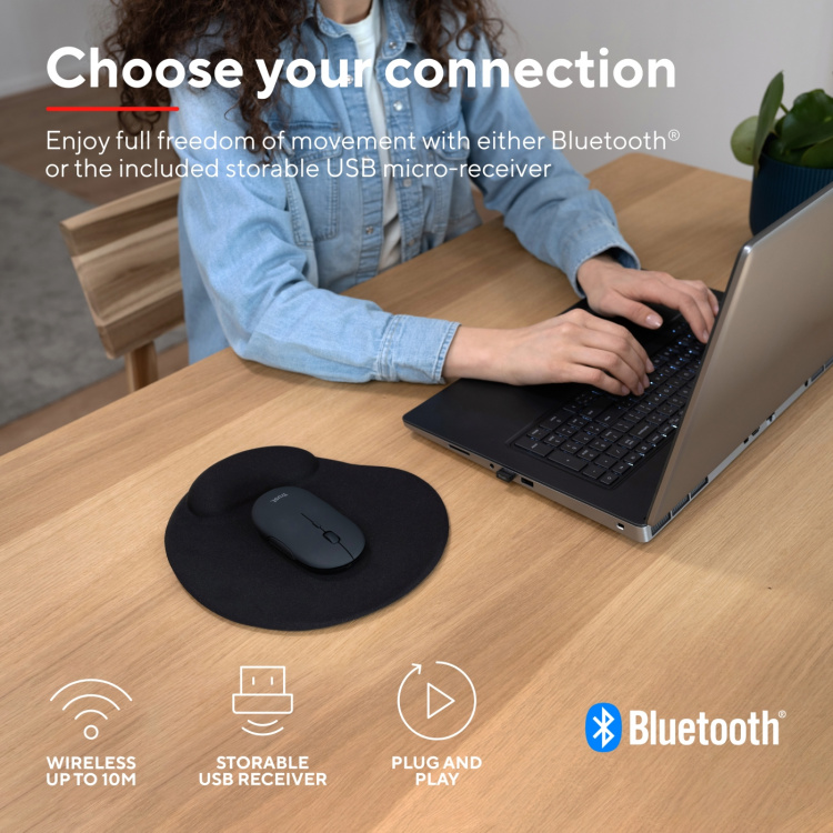 Trust Puck Trådlös mus laddningsbar Svart