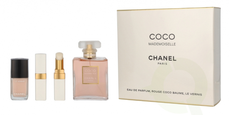 Chanel Coco Mademoiselle Giftset 66 ml Edp Spray 50ml/Le Vernis #111 Ballerina 13ml/Rouge Coco Baume Dreamy White 3g/Pouch