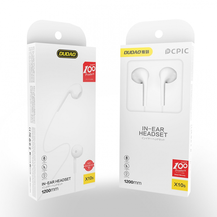 Dudao X10S in-ear headphones 3.5 mm jack 1.2 m white