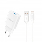Dudao A4EU USB-A 2.1A power charger - white + USB-A - Lightning cable