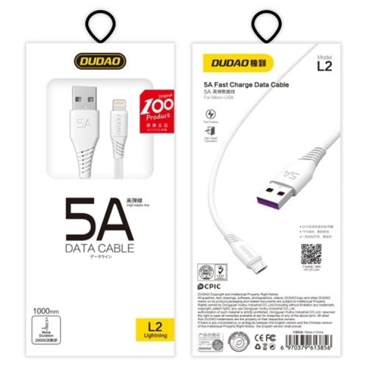 Dudao L2L USB-A to Lightning cable 1m white