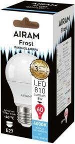 Airam LED frosted lamp, E27, 4000K, 810 lm, opaal