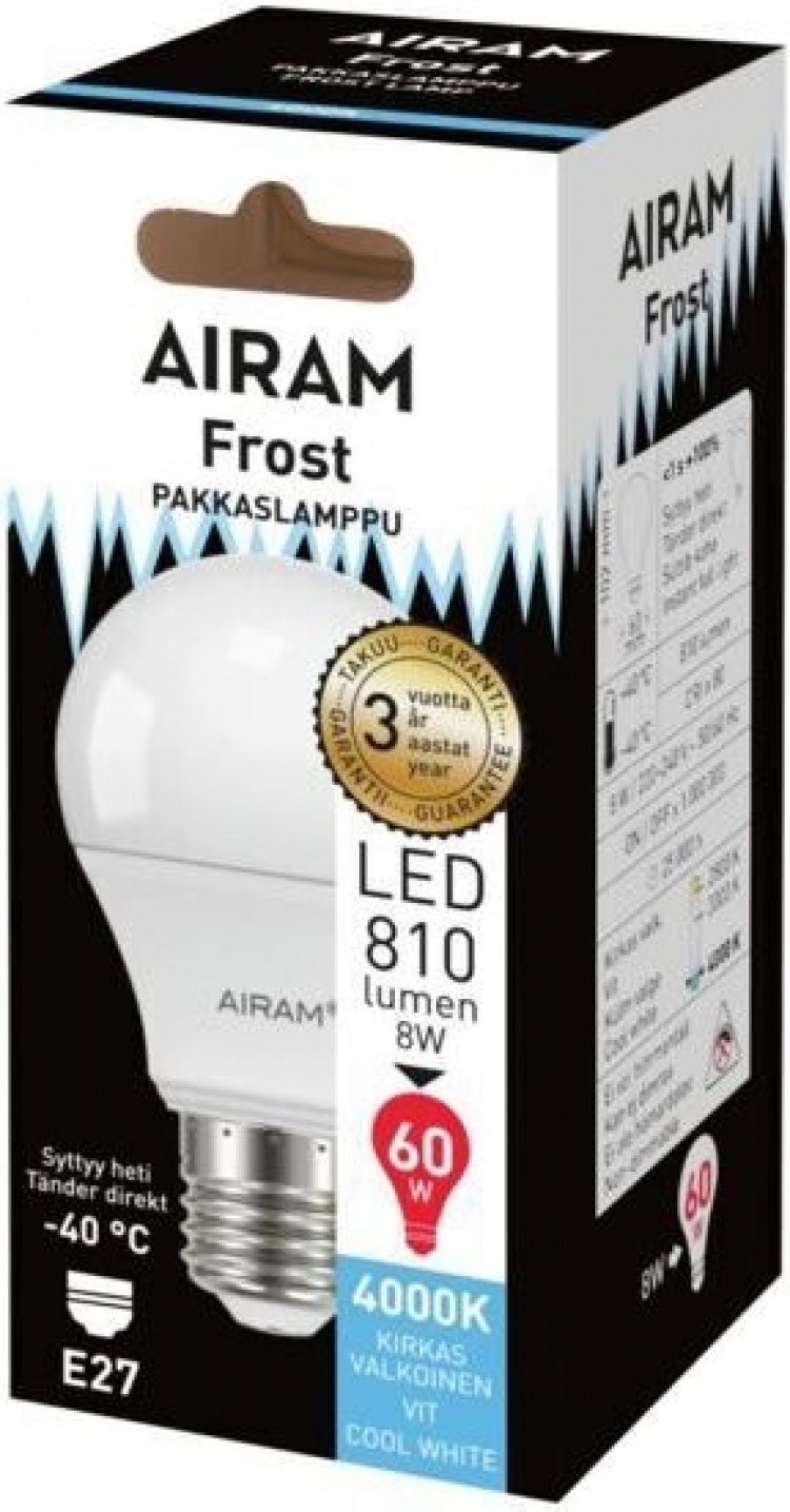 Airam LED frosted lamp, E27, 4000K, 810 lm, opaal
