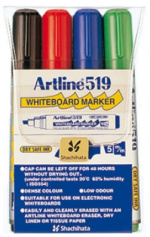 Artline whiteboard pen, schuine punt, 4 kleuren Artline whiteboard pen, schuine punt, 4 kleuren