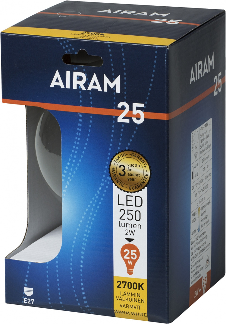 Airam Globe LED gloeilamp, E27, 2700 K, 250 lm