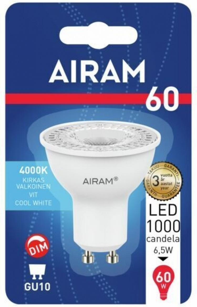Airam LED PAR16, 4000K, 425 lm, GU10 lampvoet Airam LED PAR16, 4000K, 425 lm, GU10 lampvoet