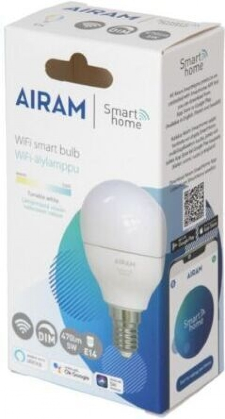 Airam SmartHome P45 kleine koepel LED-lamp, E14, opaal, 470 lm, afstembaar wit, WiFi Airam SmartHome P45 kleine koepel LED-lamp, E14, opaal, 470 lm, afstembaar wit, WiFi