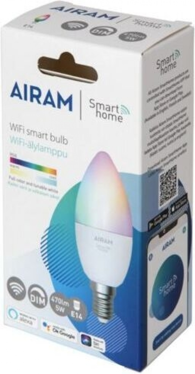 Airam SmartHome kaarslamp, E14, opaal, 470 lm, RGBW, WiFi Airam SmartHome kaarslamp, E14, opaal, 470 lm, RGBW, WiFi