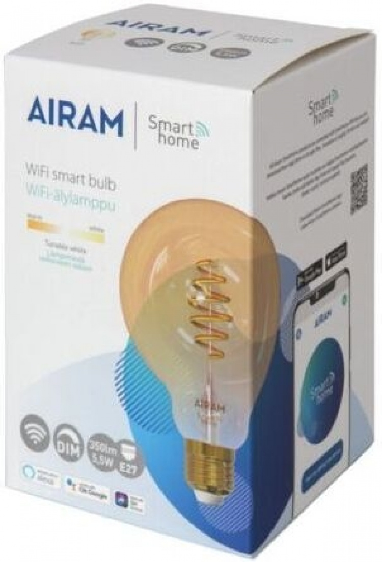 Airam SmartHome Globe 95 gloeilamp, E27, amber, 350lm, 1800-3000K, WiFi Airam SmartHome Globe 95 gloeilamp, E27, amber, 350lm, 1800-3000K, WiFi