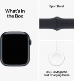 Apple Watch Series 9 (GPS) 45 mm middernachtblauwe aluminium kast en middernachtblauwe sportband, S/M (MR993)