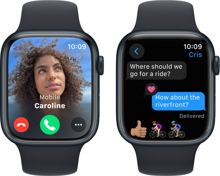 Apple Watch Series 9 (GPS) 45 mm middernachtblauwe aluminium kast en middernachtblauwe sportband, S/M (MR993)