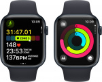 Apple Watch Series 9 (GPS) 45 mm middernachtblauwe aluminium kast en middernachtblauwe sportband, S/M (MR993)