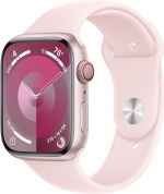 Apple Watch Series 9 (GPS + Cellular) 45 mm roze aluminium kast en roze sportband, S/M (MRMK3)