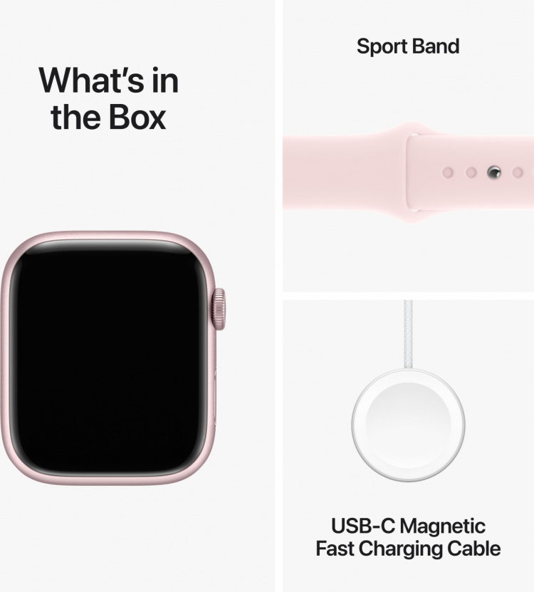 Apple Watch Series 9 (GPS + Cellular) 45 mm roze aluminium kast en roze sportband, S/M (MRMK3)