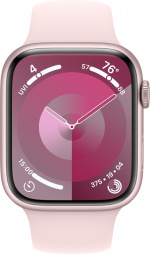 Apple Watch Series 9 (GPS + Cellular) 45 mm roze aluminium kast en roze sportband, S/M (MRMK3)