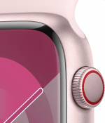Apple Watch Series 9 (GPS + Cellular) 45 mm roze aluminium kast en roze sportband, S/M (MRMK3)