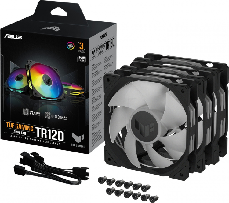 ASUS TUF Gaming TR 120 ARGB PWM ventilator, 120 mm, zwart, 3-pak ASUS TUF Gaming TR 120 ARGB PWM ventilator, 120 mm, zwart, 3-pak