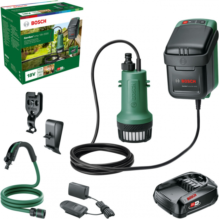 Bosch GardenPump 18V-2000 oplaadbare waterpomp, 2,5 Ah batterij