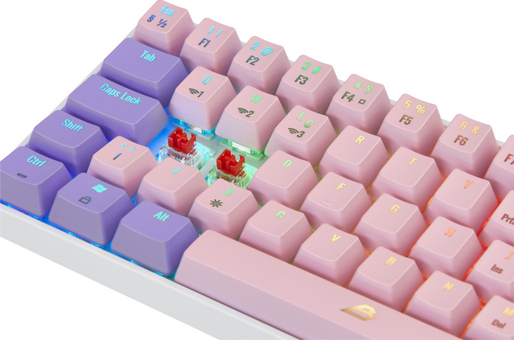 Blackstorm RGB Mech 2 Dual Mode 60% gaming toetsenbord, hot swap Outemu Red schakelaars, roze/paars