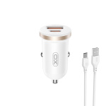 XO billaddare CC56 PD 30W QC 1x USB 1x USB-C vit + USB - USB-C kabel