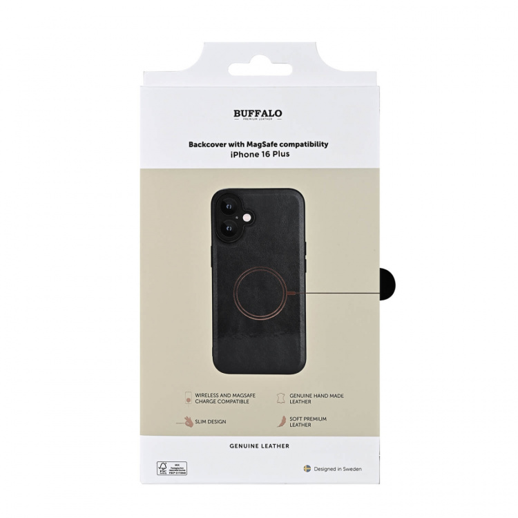 Buffalo Mobilskal Läder MagSeries Svart - iPhone 16 Plus Buffalo Mobilskal Läder MagSeries Svart - iPhone 16 Plus