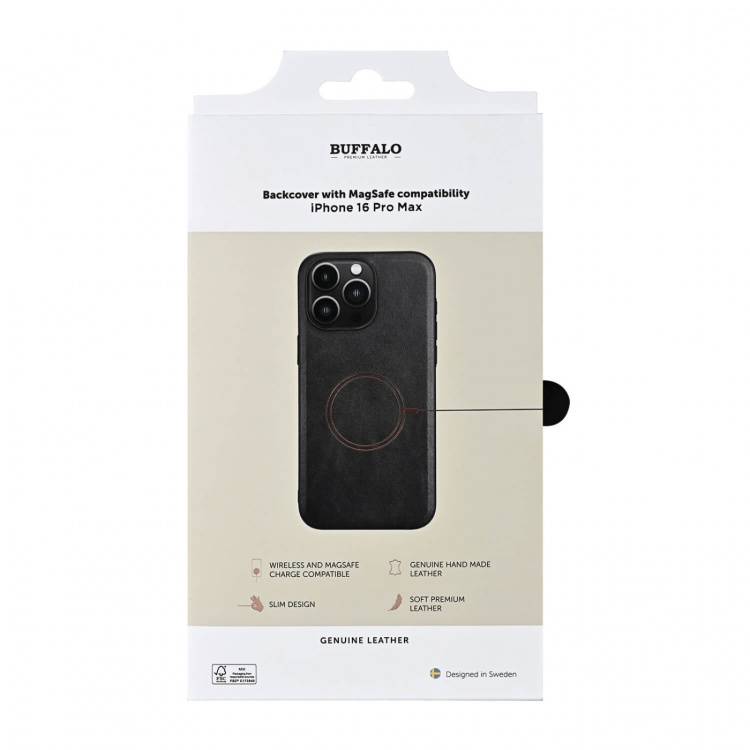 Buffalo Mobilskal Läder MagSeries Svart - iPhone 16 Pro Max