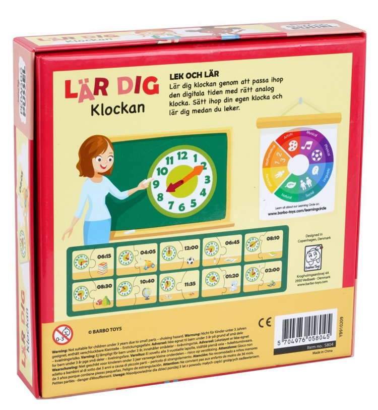 Barbo Toys Barbo Klassiek Pedagog Pussel Lär Dig Klockan (SE)