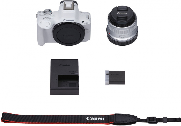 Canon EOS R50 systeemcamera, wit + 18-45 mm objectief Canon EOS R50 systeemcamera, wit + 18-45 mm objectief