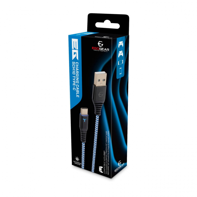 EgoGear Kabel SCH10 Vit/Blå Typ-C 3m Flätad för PS5 EgoGear Kabel SCH10 Vit/Blå Typ-C 3m Flätad för PS5