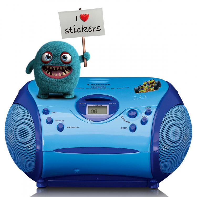 Lenco Boombox met CD-speler FM-radio en stickers Blauw Lenco Boombox met CD-speler FM-radio en stickers Blauw