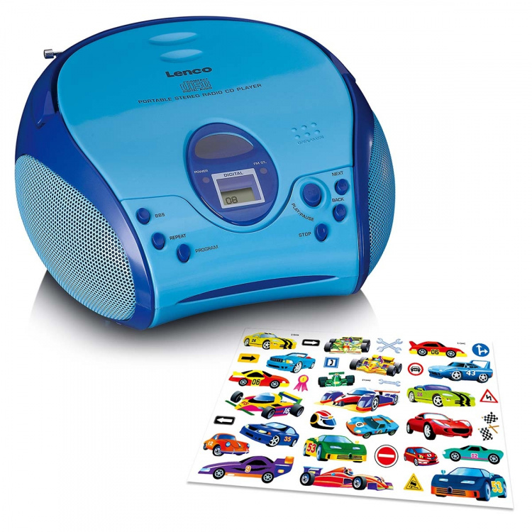 Lenco Boombox met CD-speler FM-radio en stickers Blauw Lenco Boombox met CD-speler FM-radio en stickers Blauw