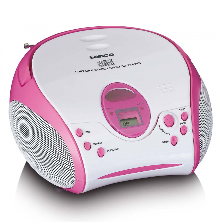 Lenco Boombox met CD-speler FM-radio en stickers Roze