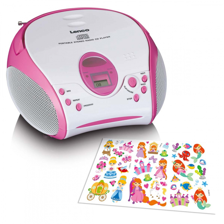 Lenco Boombox met CD-speler FM-radio en stickers Roze