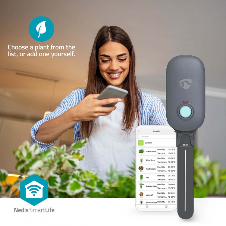 Nedis SmartLife Bodemvochtmeter | Bluetooth® | Batterij Gevoed | IP55 | 0 - 100 % | Android™ / IOS Nedis SmartLife Bodemvochtmeter | Bluetooth® | Batterij Gevoed | IP55 | 0 - 100 % | Android™ / IOS