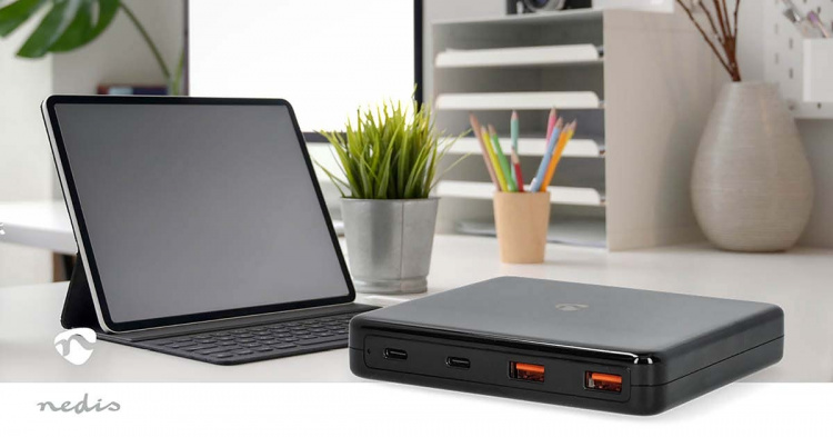 Nedis Bureaulader | 65 W | GaN | 1.5 / 2.0 / 2.5 / 3.0 / 3.25 A | Outputs: 4 | USB-A / USB-C™ | Euro | 1.50 m | Automatische Voltage Selectie Nedis Bureaulader | 65 W | GaN | 1.5 / 2.0 / 2.5 / 3.0 / 3.25 A | Outputs: 4 | USB-A / USB-C™ | Euro | 1.50 m | Automatische Voltage Selectie