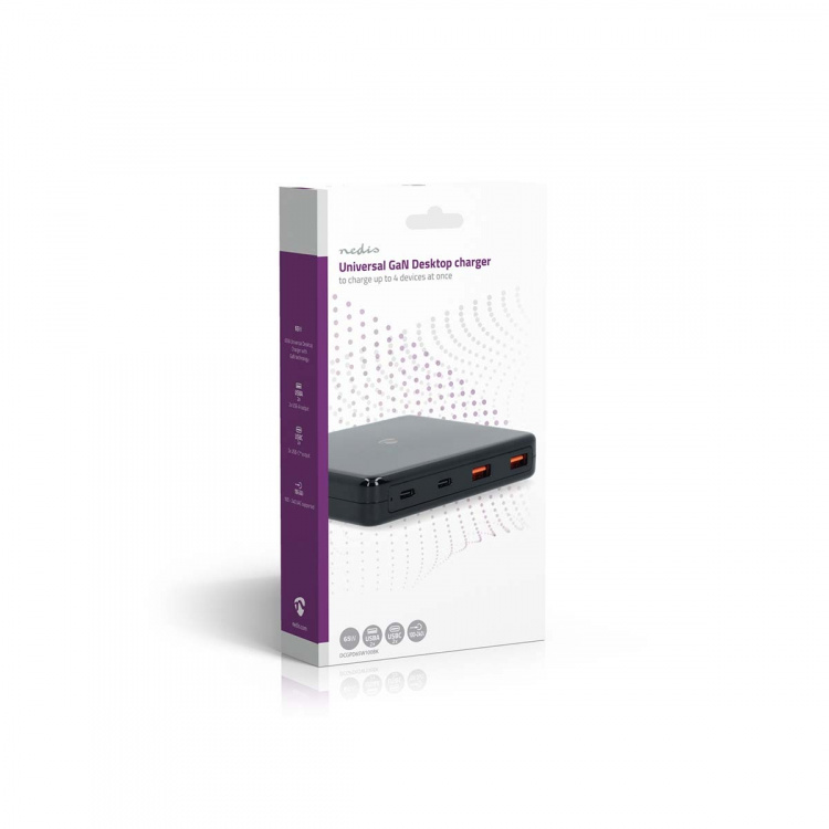 Nedis Bureaulader | 65 W | GaN | 1.5 / 2.0 / 2.5 / 3.0 / 3.25 A | Outputs: 4 | USB-A / USB-C™ | Euro | 1.50 m | Automatische Voltage Selectie Nedis Bureaulader | 65 W | GaN | 1.5 / 2.0 / 2.5 / 3.0 / 3.25 A | Outputs: 4 | USB-A / USB-C™ | Euro | 1.50 m | Automatische Voltage Selectie