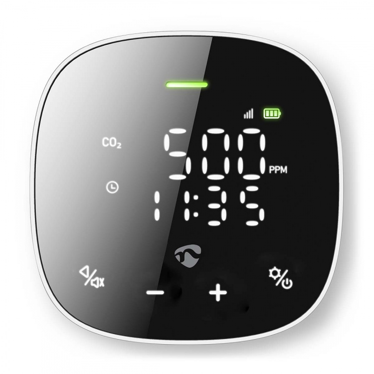 Nedis SmartLife Luchtkwaliteitsmonitor | Wi-Fi | Inclusief display | Koolstofdioxide (CO2) / Temperatuur / Vochtigheid | Android™ / IOS | Wit / Zwart