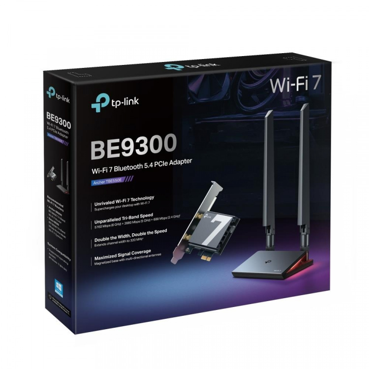 TP-Link BE9300 Tri-Band Wi-Fi 7 Bluetooth PCIe Adapter /Archer TBE550E
