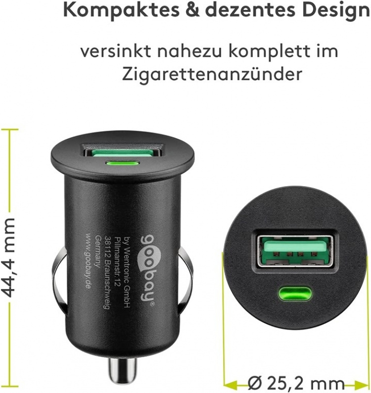 Goobay Snabbladdning USB billadare (18 W) 18 W max. 2,4 A (12/24 V) 1x USB QC 3.0 Goobay Snabbladdning USB billadare (18 W) 18 W max. 2,4 A (12/24 V) 1x USB QC 3.0